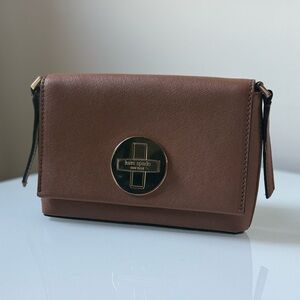 KATE SPADE Newbury Lane Sally Brown Leather Clutch Wallet Flap Turn Lock Closure